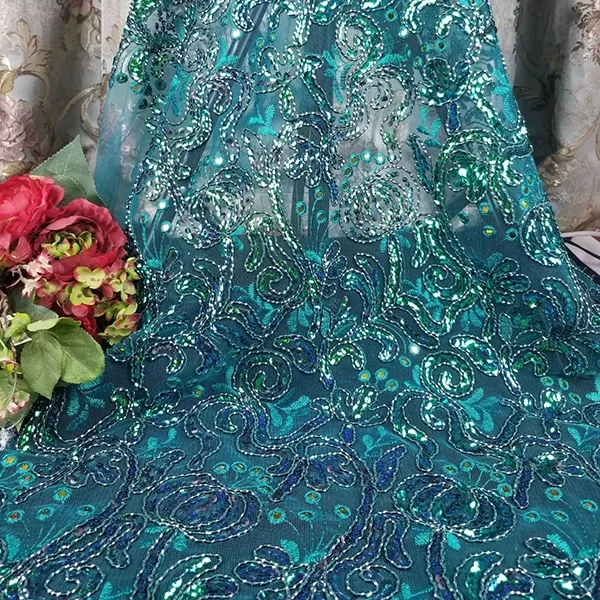 सानुकूल उच्च दर्जाचे Tulle जाळी भरतकाम Sequin फॅब्रिक Guipure लेस फॅब्रिक