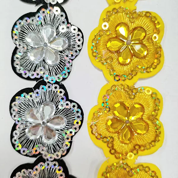 Rhinestone Lace Embroidery Lace With Back Glue Lace Trimming For Clothing Rhinestone Lace Embroidery Lace With Back Glue Lace Trimming For Clothing