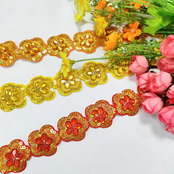 Rhinestone Lace Embroidery Lace With Back Glue Lace Trimming For Clothing Rhinestone Lace Embroidery Lace With Back Glue Lace Trimming For Clothing