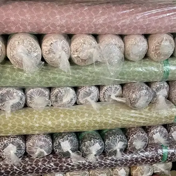Custom Embroidered Cotton Lace Eyelet Fabric