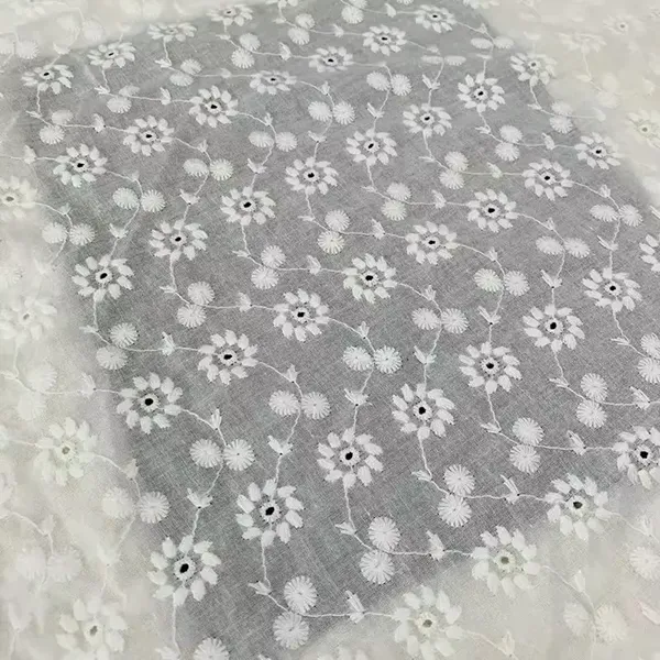 New Arrival 3d Flower Decorated 100 Cotton Embroidery Lace Fabric With Eyelet Holes For Women Shirt Clothing