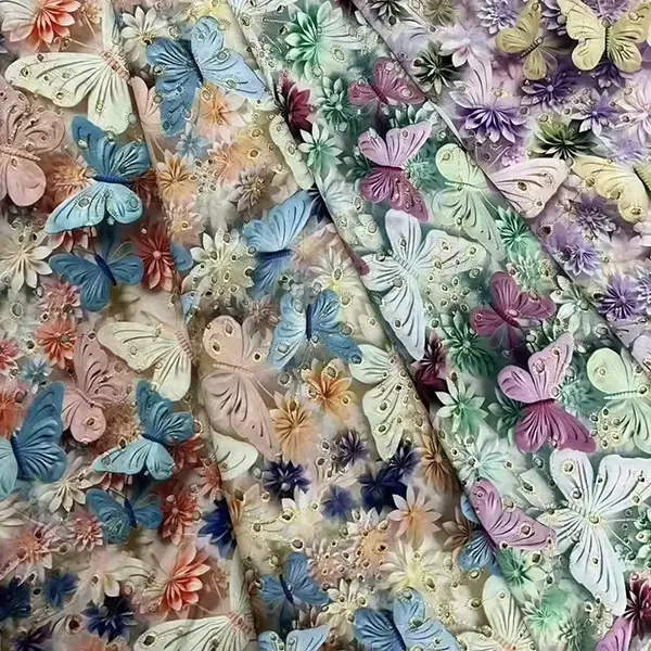 New Arrival 3d Flower Decorated 100 Cotton Embroidery Lace Fabric With Eyelet Holes For Women Shirt Clothing