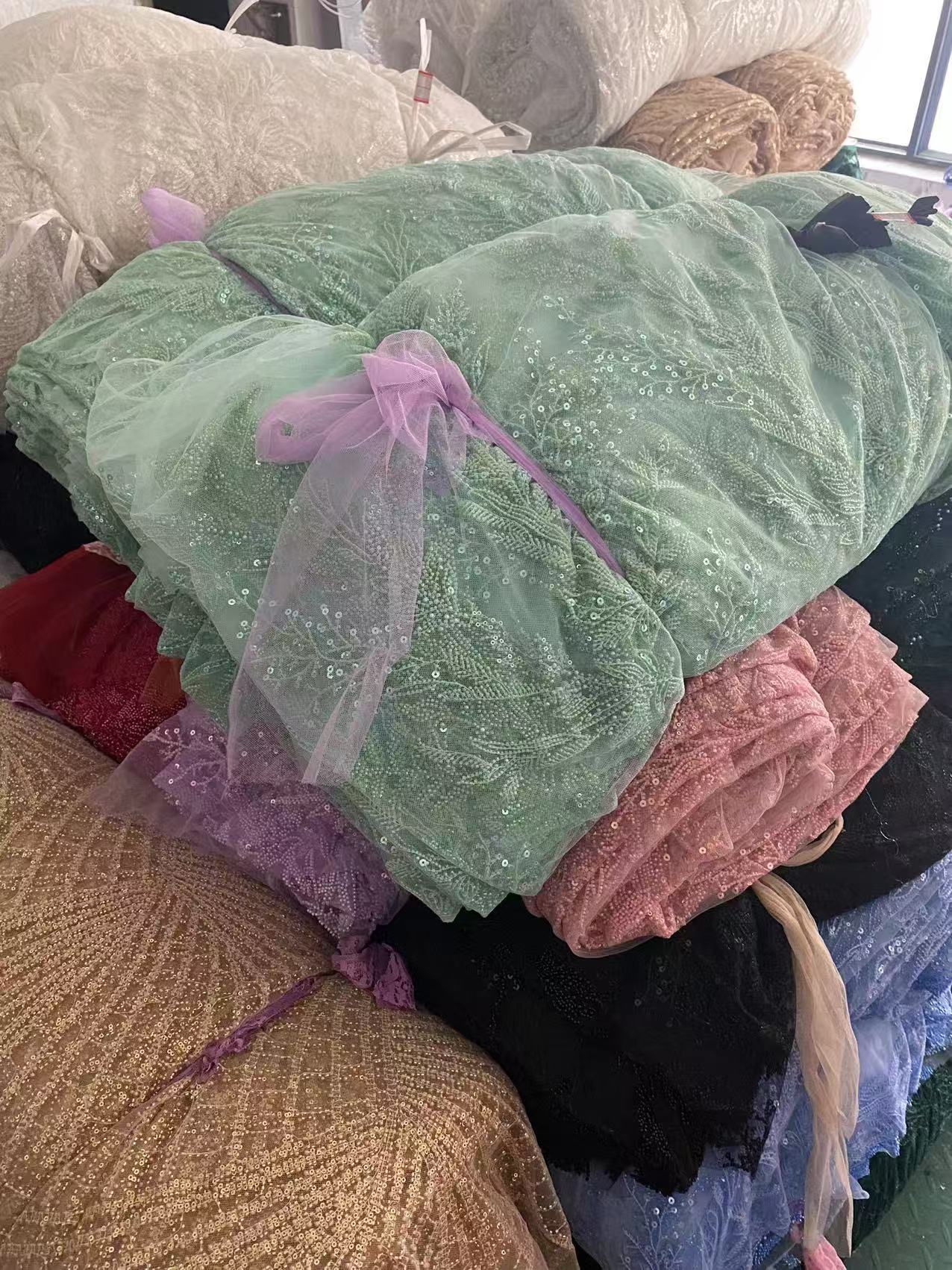 New Mesh Embroidery Bead Tube Embroidery African Fabric Lace